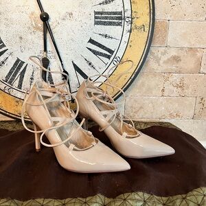 Elegant Beige Lace-Up Heels